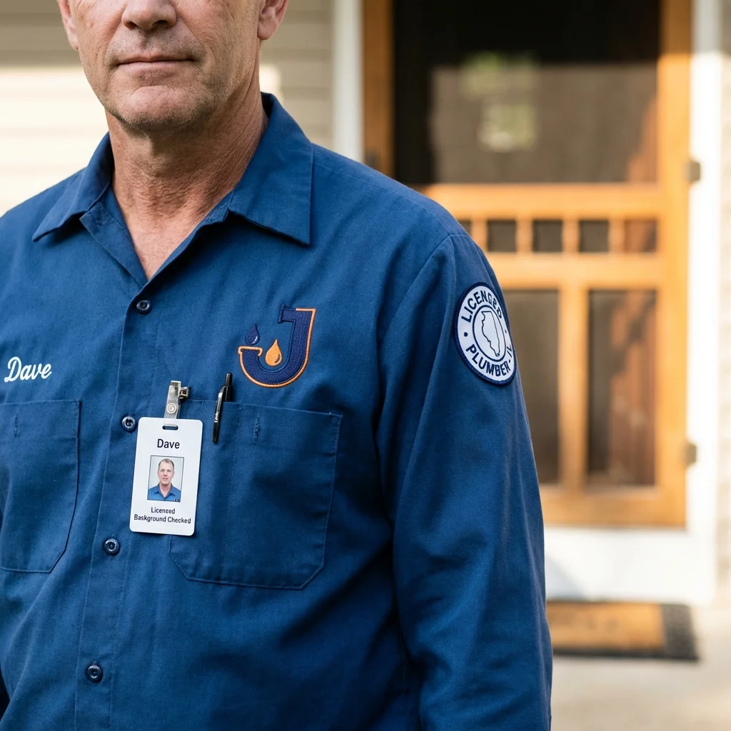 Licensed plumber showing ID badge in Lewistown, PA