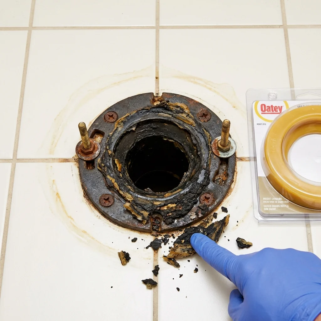 Failed wax ring showing water seepage at the base of a toilet in a Lewistown, PA home