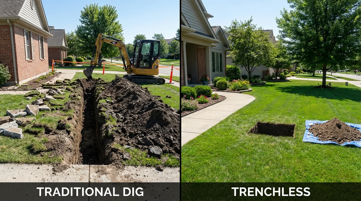 Trenchless sewer repair with minimal yard damage versus traditional excavation in Lewistown, PA